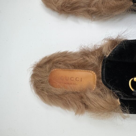 Gucci Princetown Horsebit Flat Mules Velvet Lamb Fur Lined Black Women's EU 36 - Picture 14 of 15